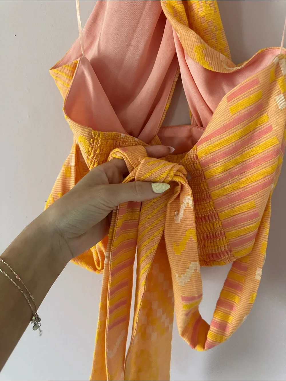 Anthropologie Eva Franco Orange Aztec Halter Wrap Top Crisscross Tie-Waist Top - Picture 9 of 12